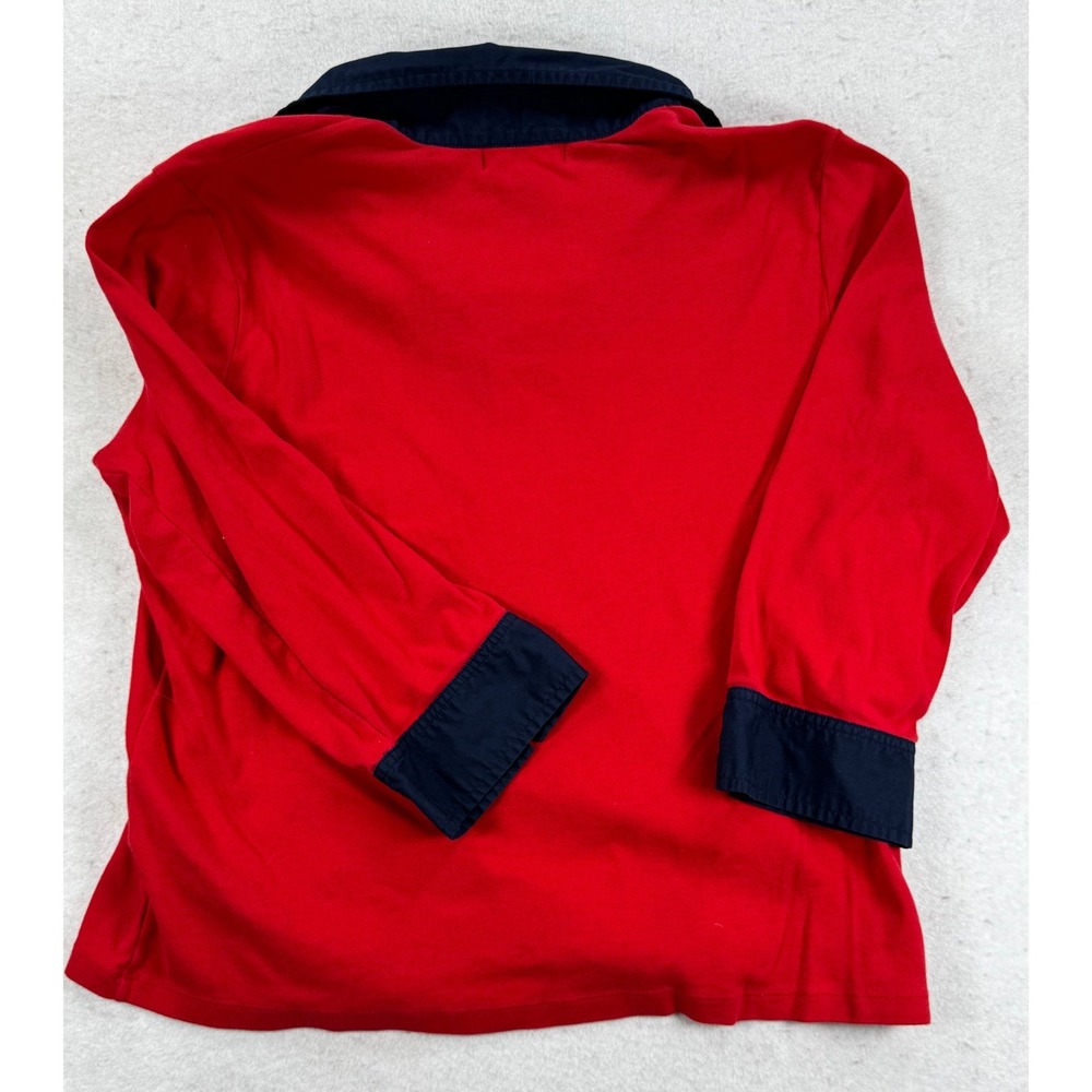 Lauren Ralph Lauren Red Navy Blue Contrast Polo Shirt XL Gold Crest Buttons - Picture 7 of 7